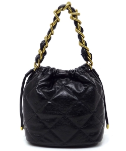 Quilted Chain Link Bucket Bag CJF114 BLACK